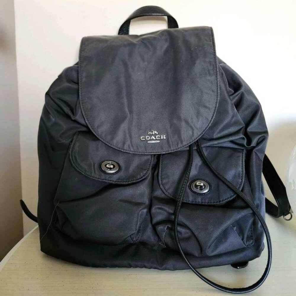 Vintage Coach Black Nylon Backpack Drawstring Daypack